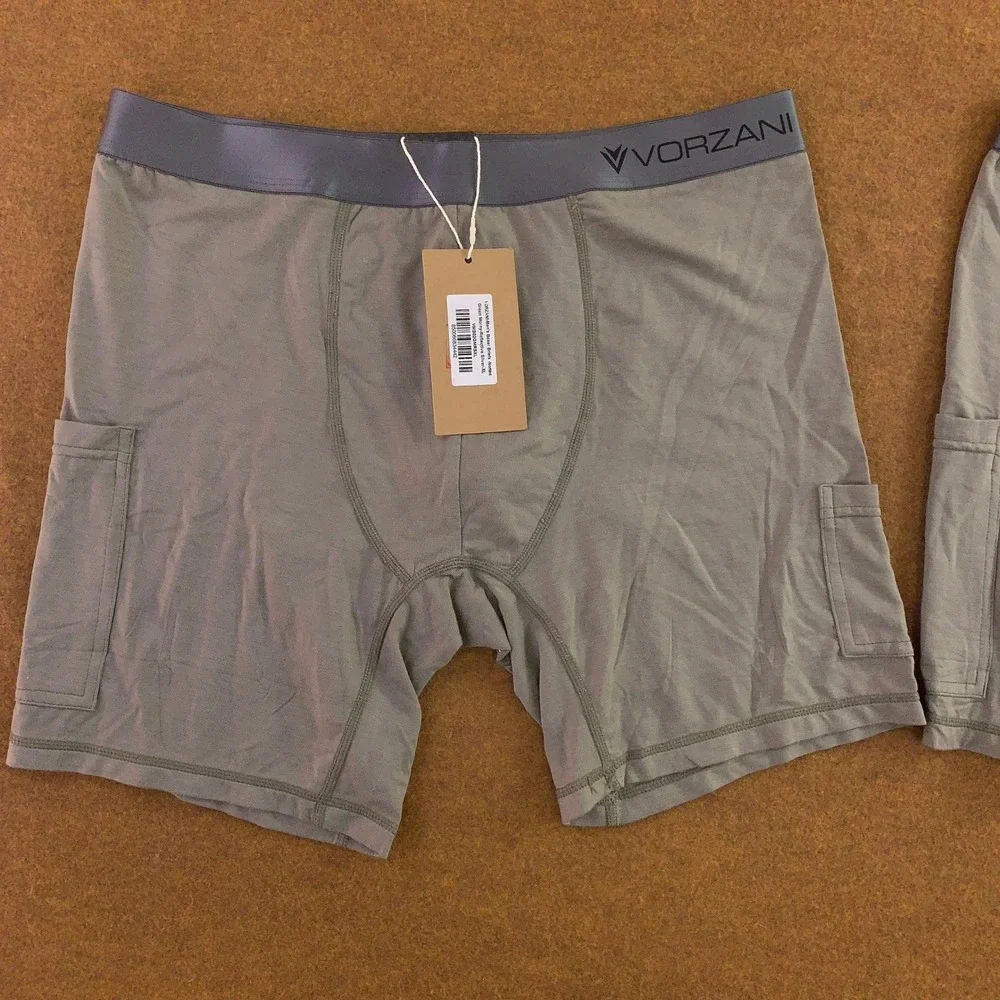 Vorzani Mens XL Green Norlad Reflective Silver Modal Pockets Boxer Brief 2pk NWT